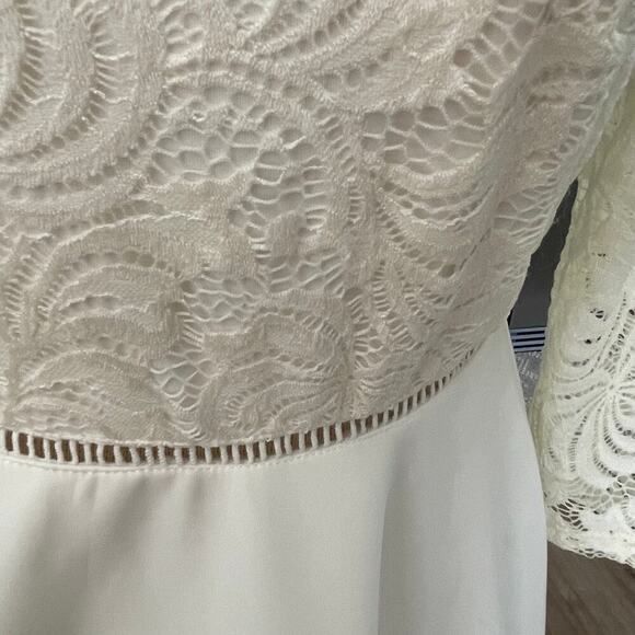 Jodi Kristopher Size 7 Cream Lace Skater Style Dress Bridal Lace Sleeves - Picture 5 of 6